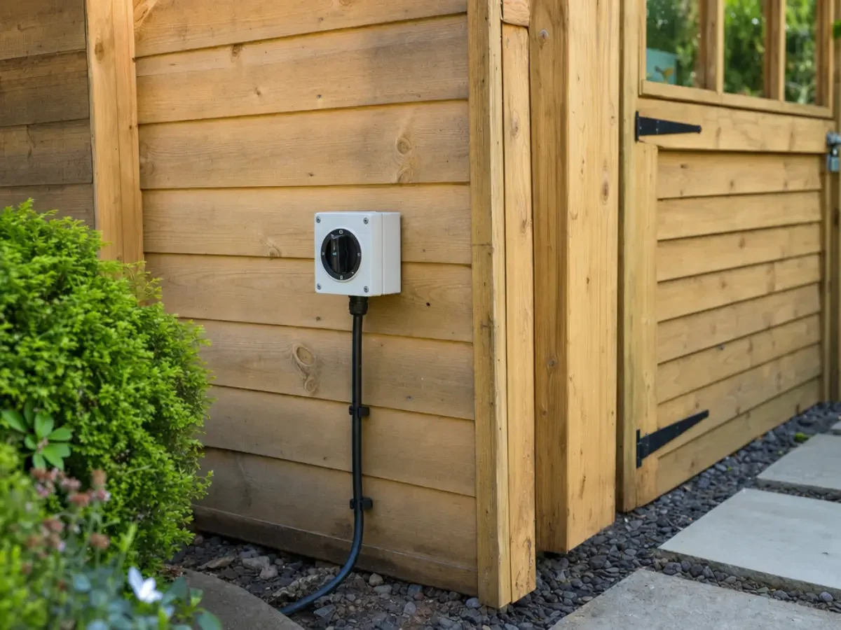 Illustration of a supply cable and isolator on a timber shed by Re-energize Electrical