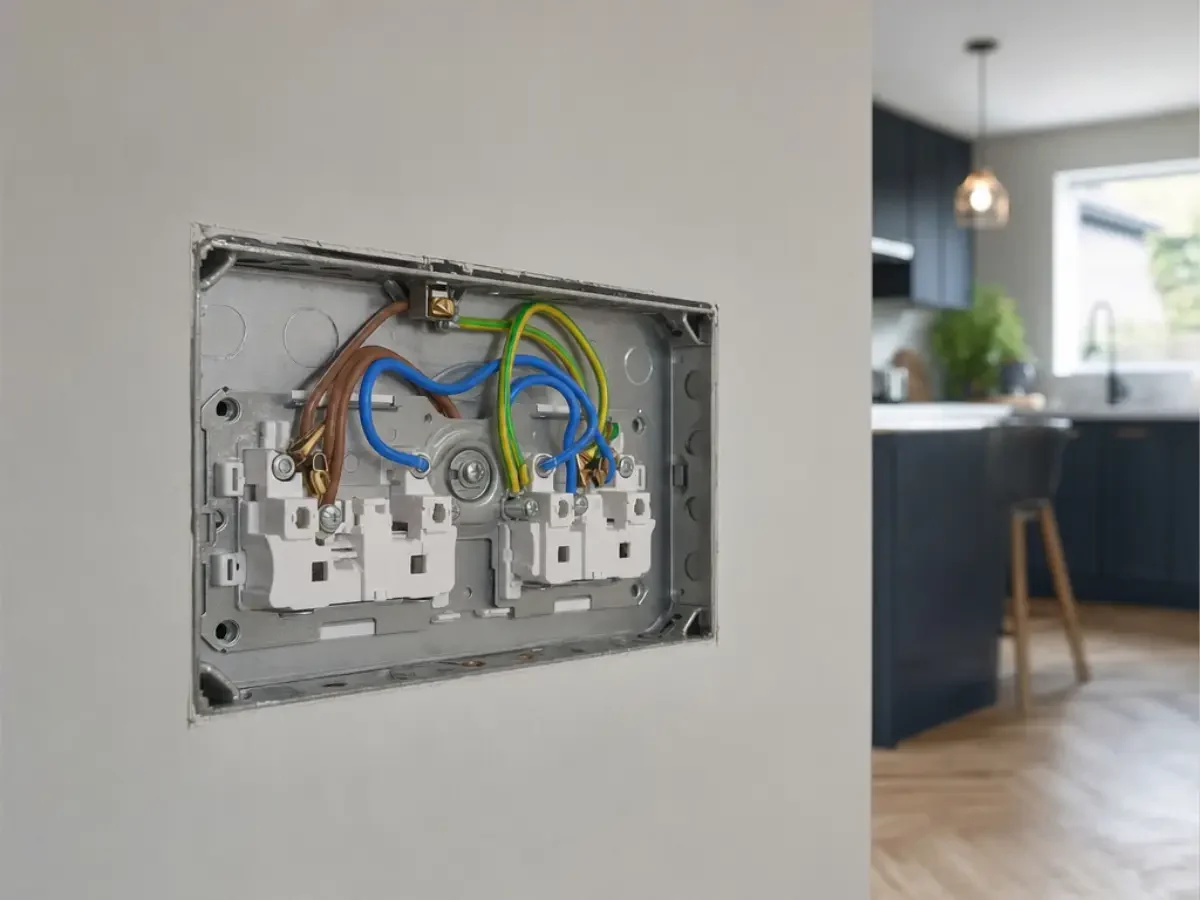 Illustration of a socket with the faceplate removed for remedial work by Re-energize Electrical